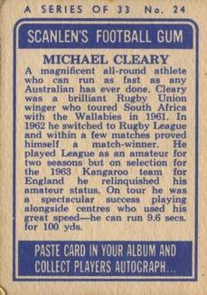 1964 Scanlens NRL #24 Michael Cleary Back